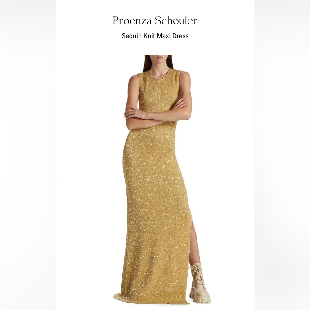 Proenza Schouler gold sequin knit maxi dress